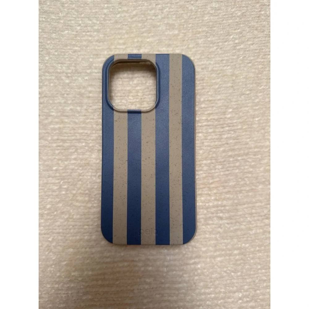 Pela Case iPhone 16 Pro Recycled Compostable Phone Cover Blue Tan Stripes Canada